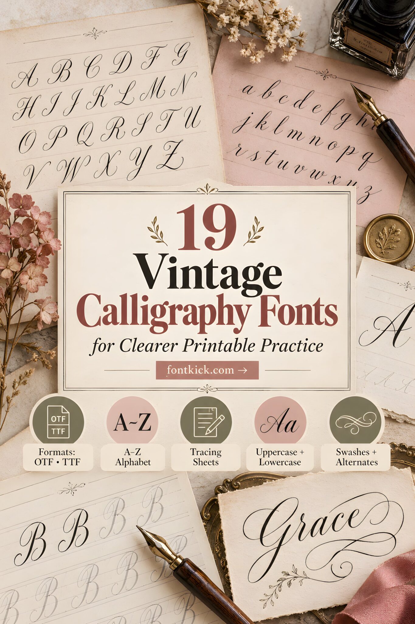 19 Vintage Calligraphy Alphabet Fonts For Printable Practice